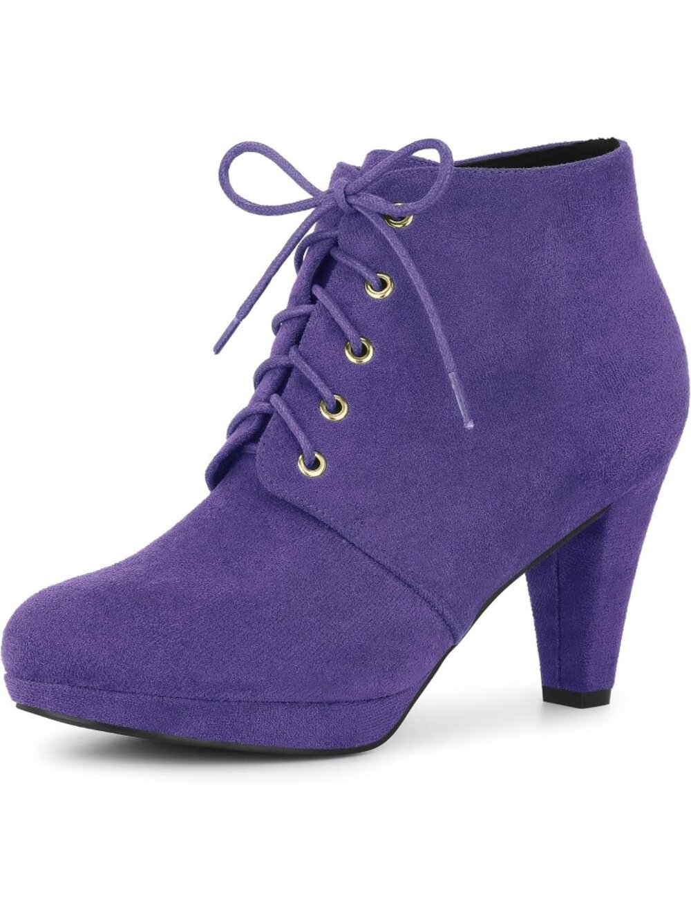 Women's Purple Faux Suede Lace Up Platform Chunky Heel Round Toe Ankle Booties